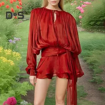 Женская рубашка с круглым вырезом, шнуровка, пуловер с длинным рукавом, застежка-молния, повседневные топы, повседневная одежда M красный