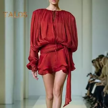 Женская рубашка с круглым вырезом, шнуровка, пуловер с длинным рукавом, застежка-молния, повседневные топы, повседневная одежда L розы красного