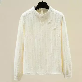 Женская рубашка с кружевной основой из бархата в китайском стиле, новая рубашка с воротником-стойкой и пуговицами в китайском стиле S