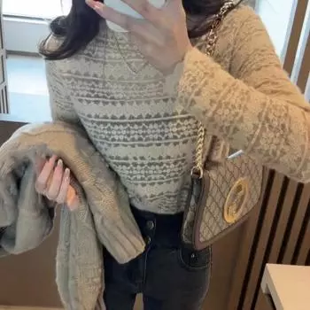 Женская рубашка с кружевом Hook Flower Hollowed Out Brushed с полувысоким воротом S