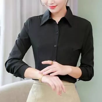Женская рубашка с лацканами, длинный рукав, однобортная рубашка, топы, однотонная рабочая рубашка S белый