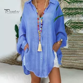 Женская рубашка с лацканами, длинный рукав, однобортная, повседневная рубашка, однотонная, свободного кроя, рубашка средней длины, повседневная одежда S белый