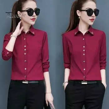 Женская рубашка с лацканами, длинный рукав, однотонная однобортная рубашка, топы, офисная женская рубашка, повседневная одежда для работы XXXL белый