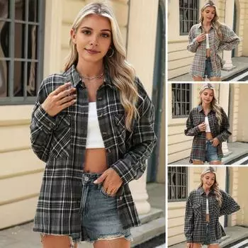 Женская рубашка с лацканами, длинным рукавом, карманами-клапанами, повседневная рубашка, однобортная, стиль для поездок на работу S чёрный