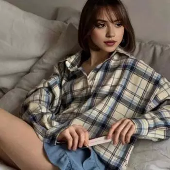 Женская рубашка с лацканами, длинным рукавом, карманами-клапанами, однобортная рубашка с клетчатым принтом, свободная XL абрикосовый