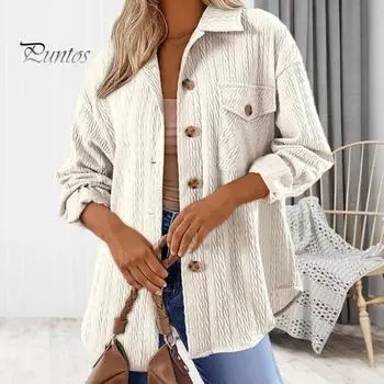 Женская рубашка с лацканами, длинным рукавом, карманом-клапаном, однобортная однотонная рубашка с перекрученной текстурой, свободная рубашка, куртка L серый