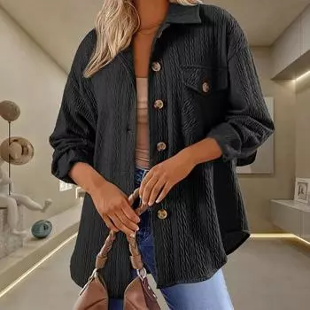 Женская рубашка с лацканами, длинным рукавом, карманом-клапаном, однобортная однотонная рубашка с перекрученной текстурой, свободная рубашка, куртка XL белый