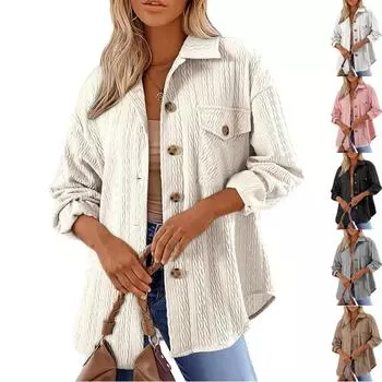 Женская рубашка с лацканами, длинным рукавом, карманом-клапаном, однобортная однотонная рубашка с перекрученной текстурой, свободная рубашка, куртка S чёрный