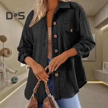 Женская рубашка с лацканами, длинным рукавом, карманом-клапаном, однобортная однотонная рубашка с перекрученной текстурой, свободная рубашка, куртка XL кофейный