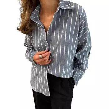 Женская рубашка с лацканами, длинным рукавом, на одной пуговице, топы средней длины, свободного кроя, повседневная одежда для работы и повседневной жизни S серый
