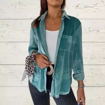 Женская рубашка с лацканами, длинным рукавом, накладным карманом, однотонная рубашка, свободный крой, однобортная, золотистая XXXL серебряный