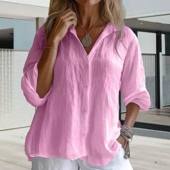Женская рубашка с лацканами, длинным рукавом, пуговицами, планкой, однотонная, свободного кроя, средней длины, повседневная рубашка S