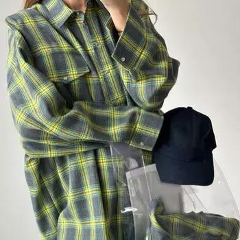 Женская рубашка с лацканами, длинными рукавами, карманами-клапанами, однобортная рубашка с клетчатым принтом, свободный крой, дышащая, удобная, повседневная рубашка S оранжевый