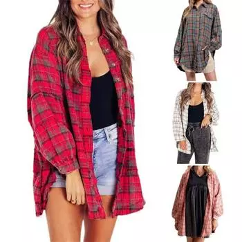 Женская рубашка с лацканами, длинными рукавами, карманами-клапанами, однобортная рубашка с потертыми краями, свободная рубашка, куртка M жёлтый