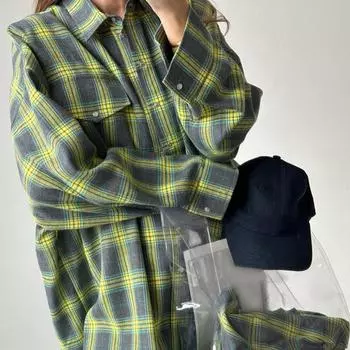 Женская рубашка с лацканами, длинными рукавами, карманами-клапанами, однобортная рубашка с клетчатым принтом, свободный крой, дышащая, удобная, повседневная рубашка S оранжевый