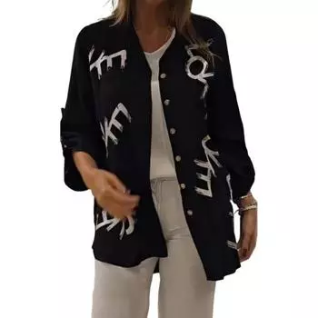 Женская рубашка с лацканами и длинным рукавом, с принтом в виде букв, свободного кроя, однобортная, дышащая, повседневная M серебряный