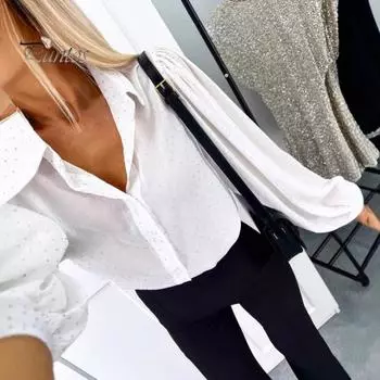 Женская рубашка с лацканами и длинным рукавом, однобортная рубашка, повседневная, для поездок на работу, свободная рубашка, повседневная одежда S белый