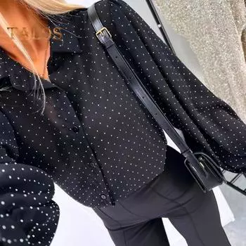 Женская рубашка с лацканами и длинным рукавом, однобортная рубашка, повседневная, для поездок на работу, свободная рубашка, повседневная одежда S белый