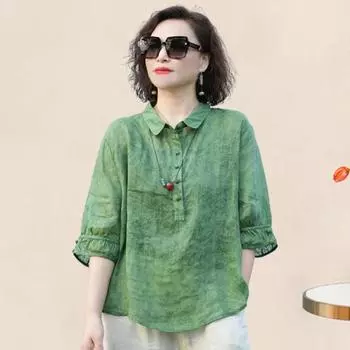 Женская рубашка с лацканами и пуговицами, вырез с половиной рукавом, пуловер, топы с жаккардовым принтом, однотонные свободные тонкие рубашки, топы L фиолетовый