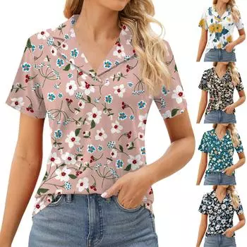 Женская рубашка с лацканами и V-образным вырезом с коротким рукавом Формальная повседневная туника Топ L армия зеленый