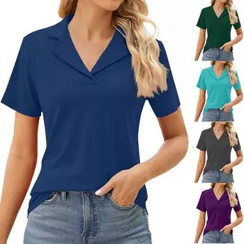 Женская рубашка с лацканами и V-образным вырезом с коротким рукавом Формальная повседневная туника Топ XXXL