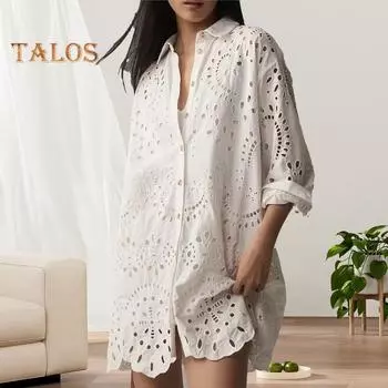 Женская рубашка с лацканами, однобортная рубашка средней длины с длинным рукавом, однотонная, свободная посадка, плиссированная рубашка с цветочным принтом XL фиолетовый