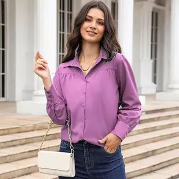 Женская рубашка с лацканами, пышная, с длинным рукавом, однотонная, однобортная, свободная S белый