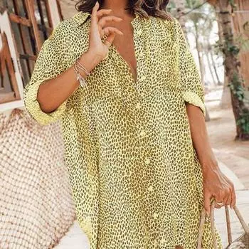 Женская рубашка с леопардовым принтом большого размера, легкая винтажная рубашка с длинным рукавом, женская 3XL розовый