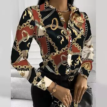 Женская рубашка с отложным воротником и длинным рукавом, женские повседневные деловые топы на пуговицах