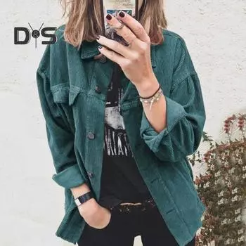 Женская рубашка с отложным воротником, однотонный свободный однобортный толстый повседневный кардиган с длинным рукавом и пуговицами, средняя длина, женский повседневный топ M зелёный