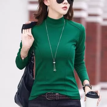Женская рубашка с полуводолазкой, весна 2024, новый утолщенный теплый внутренний слой с узким длинным рукавом в западном стиле M чёрный