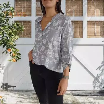 Женская рубашка с принтом, повседневная блузка с длинным рукавом и лацканами, женская однобортная рубашка в уличном стиле для работы, поездок на работу, свиданий, путешествий, вечеринок S серый