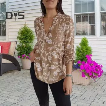 Женская рубашка с принтом, повседневная блузка с длинным рукавом и лацканами, женская однобортная рубашка в уличном стиле для работы, поездок на работу, свиданий, путешествий, вечеринок S жёлтый