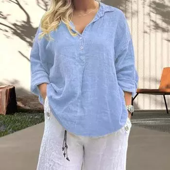 Женская рубашка с пуговицами на лацканах, с полузастежкой, с длинным рукавом, повседневные топы, однотонная свободная рубашка для работы и отдыха S чёрный