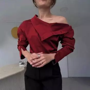 Женская рубашка с пуговицами, водолазка с длинными рукавами, повседневная свободная рубашка, однотонная, с открытыми плечами S зелёный