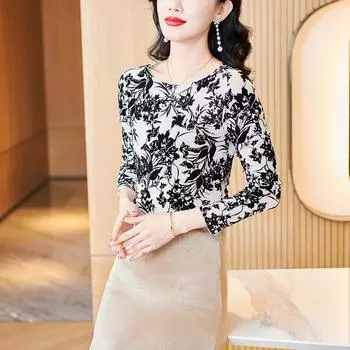 Женская рубашка с сетчатым принтом в корейском стиле, внутренняя и внешняя, новая универсальная футболка-пуловер S