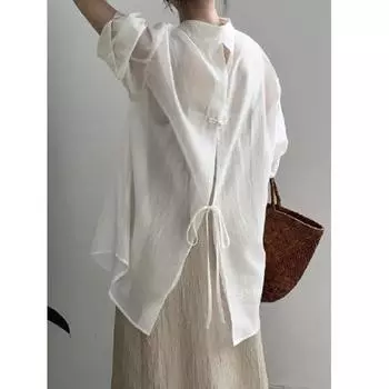 Женская рубашка с солнцезащитным кремом и лацканами, однобортная блузка, корейская одежда, лето L белый
