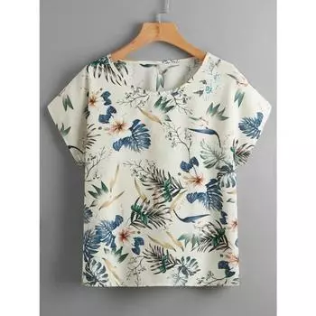 Женская рубашка с тропическим принтом и рукавами «летучая мышь» 2XS