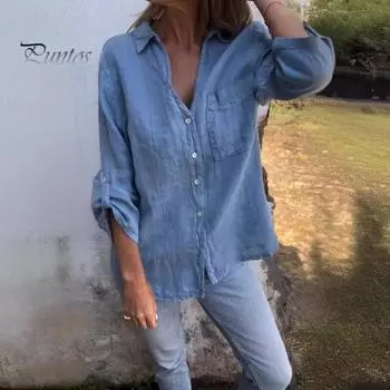 Женская рубашка с V-образным вырезом, длинным рукавом, застегивающаяся на пуговицы, с накладным карманом, однотонная, стандартного кроя, повседневные топы M хаки