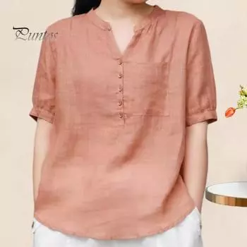 Женская рубашка с v-образным вырезом и пуговицами, половина планки, накладной карман, пуловер с короткими рукавами, однотонные свободные повседневные топы XXL темно-синий