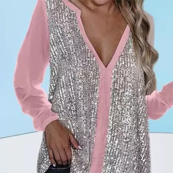 Женская рубашка с v-образным вырезом и мягкой текстурой, пуловер из полиэстера, повседневная женская блузка 3XL чёрный