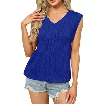 Женская рубашка с v-образным вырезом и воротником, рабочие футболки с короткими рукавами, летние нарядные повседневные туники свободного покроя, топы и блузки L синий