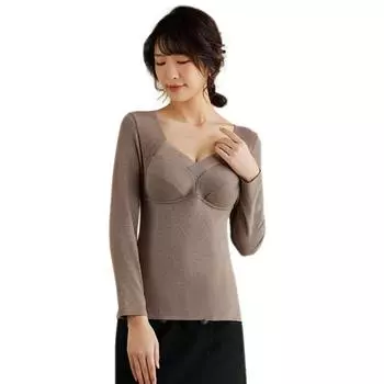Женская рубашка с V-образным вырезом и длинным рукавом, теплый топ с фиксированной чашкой бюстгальтера из латекса XL