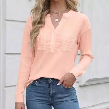 Женская рубашка с V-образным вырезом, повседневный однотонный пуловер, топ, блузки и рубашки S темно-коричневого