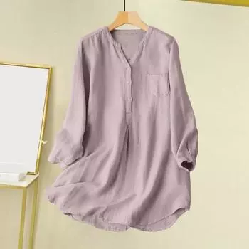 Женская рубашка с V-образным вырезом, пуговицами, полузастежкой, длинным рукавом, свободный крой, повседневный стиль, рубашка M белый