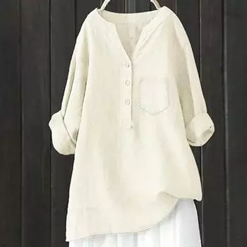 Женская рубашка с V-образным вырезом, пуговицами, рукавом 3/4, однотонные свободные топы оверсайз, повседневная одежда L светло-синий