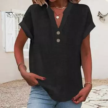 Женская рубашка с V-образным вырезом, пуговицами, рукавами-крылышками, туника, повседневный классический стиль, однотонный пуловер, топы на каждый день S белый