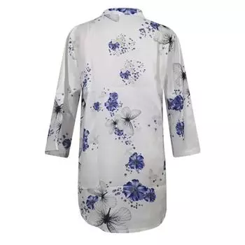 Женская рубашка с V-образным вырезом, пуговицами, полузастежкой, коротким рукавом, топом, цветочным принтом в виде бабочек, легкая дышащая рубашка S белый