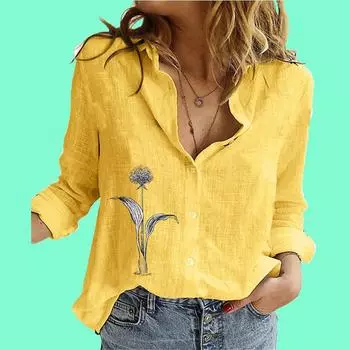 Женская рубашка с воротником-лацканом на весну и осень, модные блузки с принтом S белый