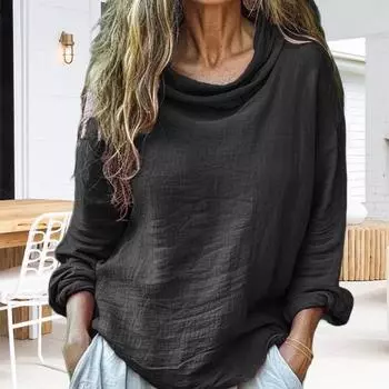 Женская рубашка с воротником-стойкой, длинный рукав, однотонный пуловер, свободный крой, тонкая футболка, дышащие легкие топы S серый